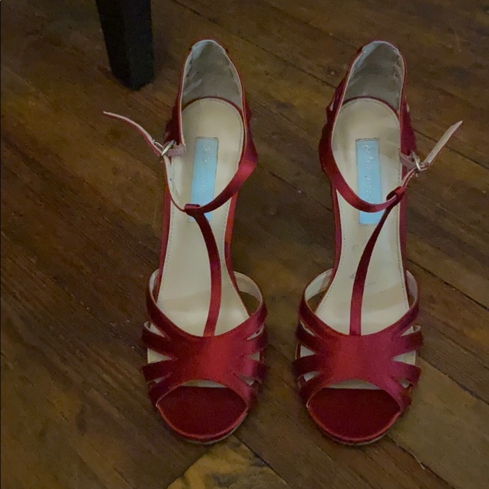 Betsy Johnson T-Strap heels -Cherry Red Satin
